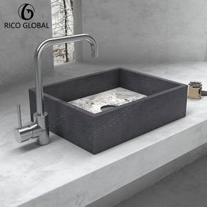 Meubles-lavabos de salle de bain résidentiels modernes en pierre naturelle, avec lavabo en marbre bicolore, finition à panneaux audacieuse, ovale spacieux, pour usage intensif, OEM - Product Image 2