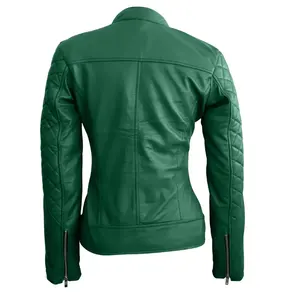 Ladies Slim Fit 100% Veste en cuir col montant fermeture éclair avant manches longues style moto à la mode respirant coton remplissage - Product Image 1