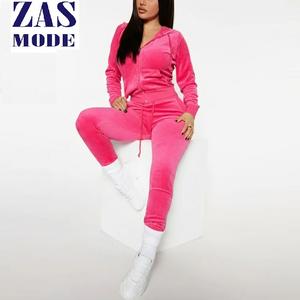 Conjunto de Sudadera con Capucha y Pantalones Deportivos de Color Sólido, Grueso, de Terciopelo, para Otoño e Invierno, Venta al por Mayor, Conjunto de Sudadera con Capucha para Mujer - Product Image 1