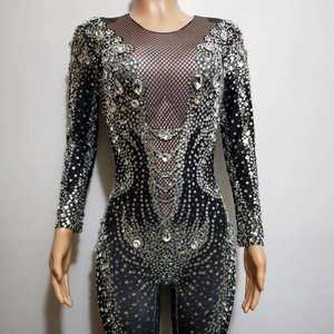 Trajes de club de baile para mujer, monos ajustados sin mangas, ropa de discoteca de lentejuelas brillantes para noche de fiesta - Product Image 3