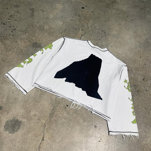 Streetwear imprimé personnalisé 300GSM recadrée t-shirt à manches longues pour hommes col rond en détresse coton éponge français t-shirt OEM - Product Image 4