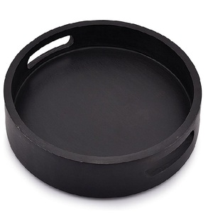 <b>Large</b> Vintage Acacia Wood Round Serving <b>Tray</b> Cutout Handle Rustic Farmhouse Style Home Restaurants Coffee Food Breakfast Decor - Product Image 1