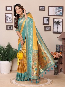 Sarees de Seda Banarasi Pura de Primera Calidad con Tejido Completo y Diseño Clásico de Pallu, Estilo Festivo - Product Image 2