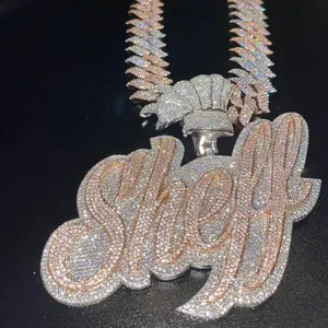 Pendentif personnalisé en moissanite VVS1, lettre cursive fine et petite, serti de pierres, en argent 925, bijoux hip hop, cadeau d'anniversaire pour femme - Product Image 4