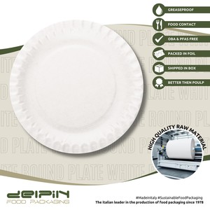Assiette en papier ronde blanche jetable, recyclable, biodégradable, de qualité alimentaire, avec revêtement, pour usage commercial, style solide - Product Image 3