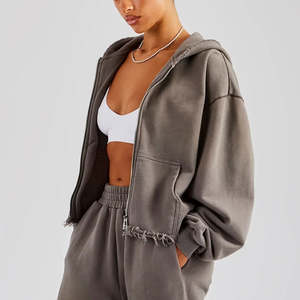 เสื้อฮู้ดครอปแบบมีซิป ระบายอากาศดี ดีไซน์ชายรุ่ย รับสกรีนโลโก้ (OEM/ODM) สไตล์ลำลองโอเวอร์ไซส์ ใส่สบาย ทรงสตรีทแวร์ สำหรับฤดูหนาว - Product Image 5