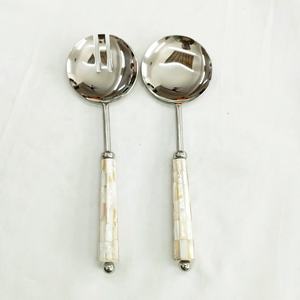 Ensemble de cuillères et fourchettes à salade avec manche rond en acier inoxydable, de haute qualité - Product Image 5