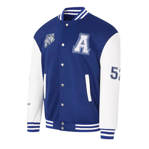 Chaqueta de bombardero universitaria con logotipo bordado personalizado OEM chaqueta cómoda con mangas de cuero de diseño profesional para hombres patchwork - Product Image 2