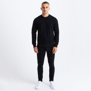 Unisex 100% Polyester Ribbed Track Suit Custom Logo Solid Black Men's <b>Hoodie</b> Jogger Sets for <b>Summer</b> Plus Size Winter Sweat Suit - Product Image 2