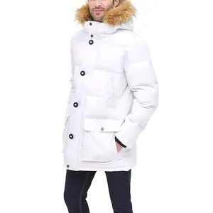 Erkek Arctic bez ağır performans Parka aşağı alternatif kürk astarlı kaput giyim ceket beyaz uzun ceket erkekler için
