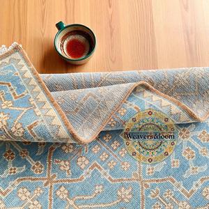 Alfombra de Lana Anudada a Mano Oushak, Alfombra Artesanal en Azul y Marrón para Dormitorio, Sala de Estar, Comedor y Oficina - Product Image 5