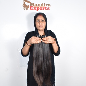 100% Natural estilo personalizado 8-32 pulgadas suave recto Color negro virgen indio máquina doble trama templo extensiones de cabello humano - Product Image 2