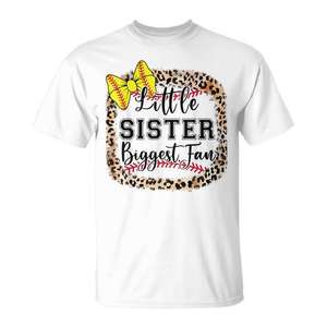 Maglietta personalizzabile per la mamma di Little Sister's Biggest Fan N Girl Softball Bow Catcher - Product Image 1