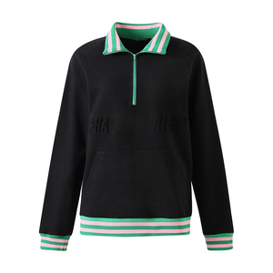 Sudadera de invierno con cremallera de 1/4 para hombre, color negro, lavado ácido, marca privada, cremallera de un cuarto, logotipo bordado, bolsillo canguro, OEM - Product Image 1