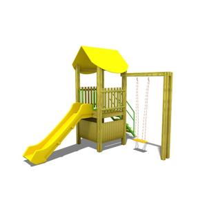 Plastic Wooden Children's Playground <b>Swing</b> Set Model SG09 with One <b>Slide</b> and One <b>Swing</b> for School and Park Use - Product Image 1