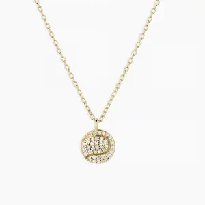 Dainty Women Jewelry Fashion 925 Sterling Silver 18k Gold Plated Jewelry Pave Diamond Tennis Ball Ace Pendant Necklace