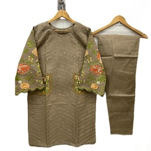 Conjunto de Kurta de algodón bordado para mujer, pantalón con estampado Floral de tela transpirable, ropa paquistaní India confeccionada, traje de 2 piezas - Product Image 1