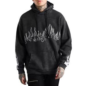 Sweat à capuche pour homme 100 % coton délavé, écologique, avec poche, logo personnalisé, thermique, manches longues, coupe oversize, streetwear, pull pour l'hiver - Product Image 1