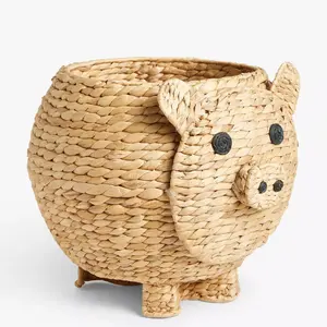 Three Sizes Customized Hand-Woven Natural Water Hyacinth Storage Rattan Basket With Wood Handle Vietnam