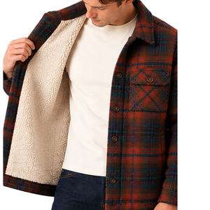 Chaqueta a cuadros para hombre con forro polar suave, cierre de botones, bolsillos en el pecho, mangas largas, informal, para exteriores. - Product Image 3