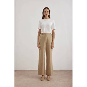 Pantalon en flanelle de laine décontracté camel - Product Image 1
