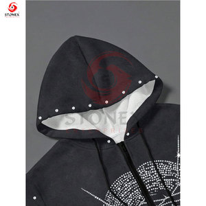 Sweats à capuche brodés à fermeture éclair fabriqués directement en usine Techniques d'impression de strass personnalisés Tarifs bon marché PK Tendance Hommes - Product Image 3