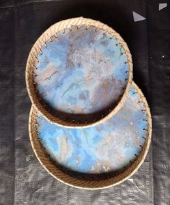 Plateaux de canne faits à la main sur mesure avec des bases de motifs en résine marbre, idéaux pour les cadeaux et adaptés aux magasins à domicile - Product Image 4