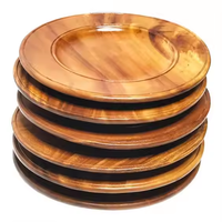 Eco-vriendelijke houten klassieke 3-delige gepolijste ronde bruilofts- en feestbordenset met aangepast patroon, op voorraad, halvemaanvormig.