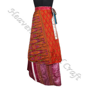 New Vintage Sari Wrap <b>Skirt</b> Reversible Two Layer Indian Vintage <b>Silk</b> Magic Wrap <b>Skirt</b> Indian Handmade 2 Layer Vintage Recycle - Product Image 6