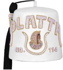 หมวก doi PHA FEZ-ขนสัตว์สีขาวบริสุทธิ์พร้อมพลอยเทียม (2แถว) ปรับแต่งชื่อลอดจ์และตราสัญลักษณ์ OEM serviced - Product Image 4