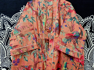 Automne et printemps Style indien Vintage oiseau Robe 100% coton respirant décontracté bloc imprimé été Kimono avec Logo numérique - Product Image 4