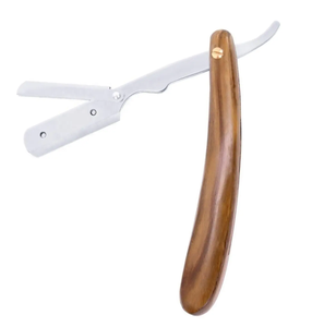 มีดโกนสไตล์ช่างตัดผมมืออาชีพมีกระเป๋าสแตนเลสที่โกนหนวดแบบหมุนตรงด้ามจับไม้ธรรมชาติ - Product Image 4