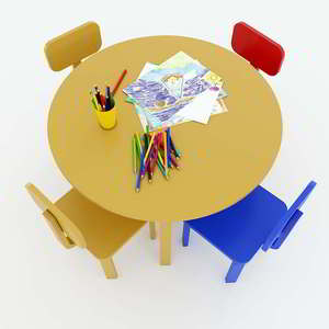 Juego de Mesa y Sillas de Jardín de Infancia de Diseño Moderno KGD013, 1 Mesa Redonda de Madera Maciza, 4 Sillas de Madera de Caucho, Muebles Escolares para Niños - Product Image 2