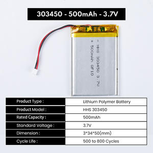 공장 도매 초박형 리포 배터리 HHS 303450 <span class=keywords><strong>3.7v</strong></span> 500mAh 리튬 폴리머 배터리 웨어러블 IoT 기기 카메라 DVD용 - Product Image 2