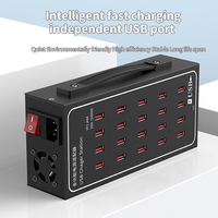 Stasiun Pengisian Daya Cepat 100W 20USB-A Pengisi Daya Ponsel QC3.0 Adaptor Daya Blok USB Bahan Gan untuk Penggunaan Luar Ruangan/Pabrik/Sekolah