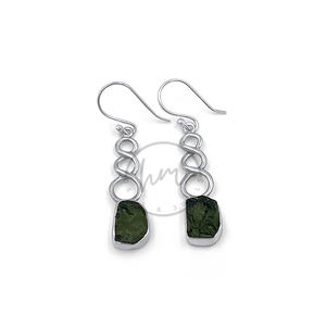 <b>Natural</b> Moldavite Earring 925 Sterling Silver Handmade Raw Green Gemstone Spiral Drop Earrings <b>Jewelry</b> for Women - Product Image 3