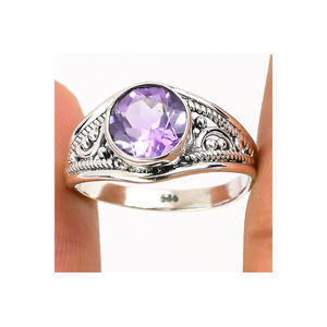แหวนพลอยเงินสเตอร์ลิงทำด้วยมือสำหรับ925อัญมณีสไตล์โบฮีเมียนเครื่องประดับงานแต่งงานอเมทิสต์เครื่องประดับเงินขายส่ง - Product Image 1