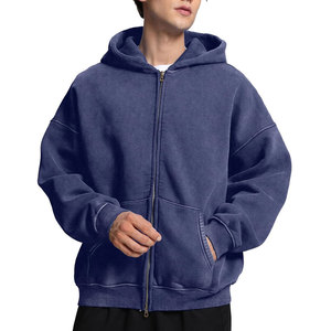 Sweat à capuche imperméable en molleton 100% coton, streetwear personnalisé, hiver, broderie de patchs usés, lavage à l'acide, délavé au soleil, poids lourd pour homme - Product Image 3