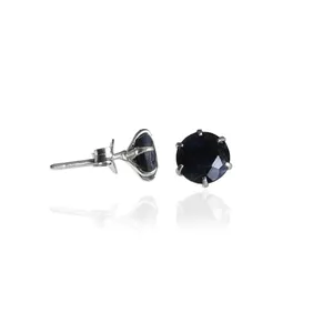 Round Sapphire Stud Earrings 925 <b>Silver</b> Claw Setting Classic Women's Everyday Wear Jewelry - Product Image 4