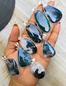 Elegante collar de bisel único para mujer, la mayoría de las tendencias, ágata de musgo Natural, joyería fina, colgantes, dijes con Moissanite Main - Product Image 5