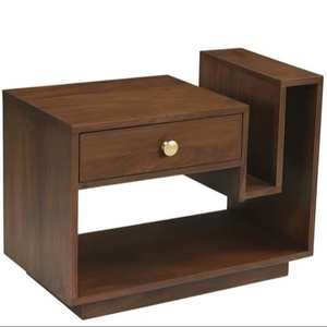 Mesita de Noche Artesanal de Madera Maciza con Cajón, Ancho Ajustable, Diseño Moderno, Soporte para Libros para Dormitorio/Oficina - Product Image 1