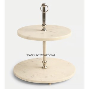 Metal pulido con espejo brillante y Material de mármol, Soporte redondo de 2 niveles para pasteles, vajilla grande de calidad superior, soporte para fiestas y hoteles - Product Image 1