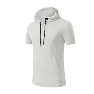 Venta al por mayor hombres de manga corta con capucha gimnasio Fitness entrenamiento camiseta secado rápido transpirable deportes sudaderas correr camisetas para hombres - Product Image 6