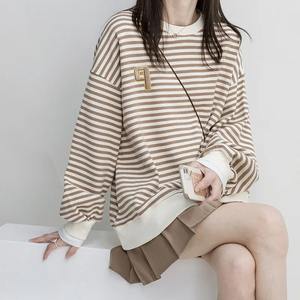 เสื้อยืดแบบสวมหัวแขนยาวสำหรับผู้หญิงเสื้อยืดคอกลมทรงหลวมลำลองเล็กน้อยไซส์ใหญ่พิเศษ - Product Image 3