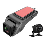 Caméra de tableau de bord USB 1080P double canal pour voiture avec connexion Android Auto, détection de mouvement et moniteur de stationnement