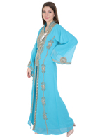 Kaftan marocain grande taille en georgette, Abaya arabe maxi, Jellabiya de plage, orné à la main, longueur ras du sol, pour mariage, fête et plage, Eid Dubaï 2025