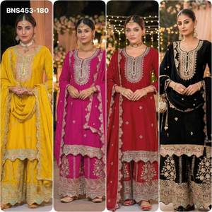 ชุดสلوارผ้าชีนอนเนื้อหนาพิเศษสำหรับเทศกาลอีด พร้อมงานปัก  ช้อปปิ้งออนไลน์ในอินเดีย ราคาถูกที่สุด ผู้ผลิตแฟชั่นสำหรับผู้หญิง - Product Image 6