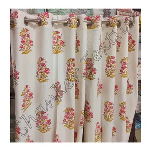 Tecido de estampado de mão floral indiano multicolorido 100% algodão tecido estampado indiano feito à mão cortinas com desenho de bloco