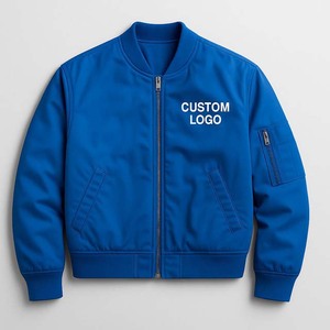 Vestes bomber pour hommes avec fermeture éclair bleue sur le devant, 100% polyester, col montant, manches longues, décontractées pour l'automne - Product Image 1