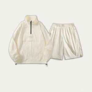 <b>Men's</b> Nylon Windbreaker Outdoor Active <b>Shorts</b> Jackets Sets <b>Man</b> 1\4 <b>Zipped</b> 2 Pieces Outfit Nylon Tracksuits - Product Image 3